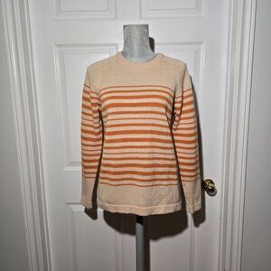 Striped Crew Neck Sweater - Cream and Orange